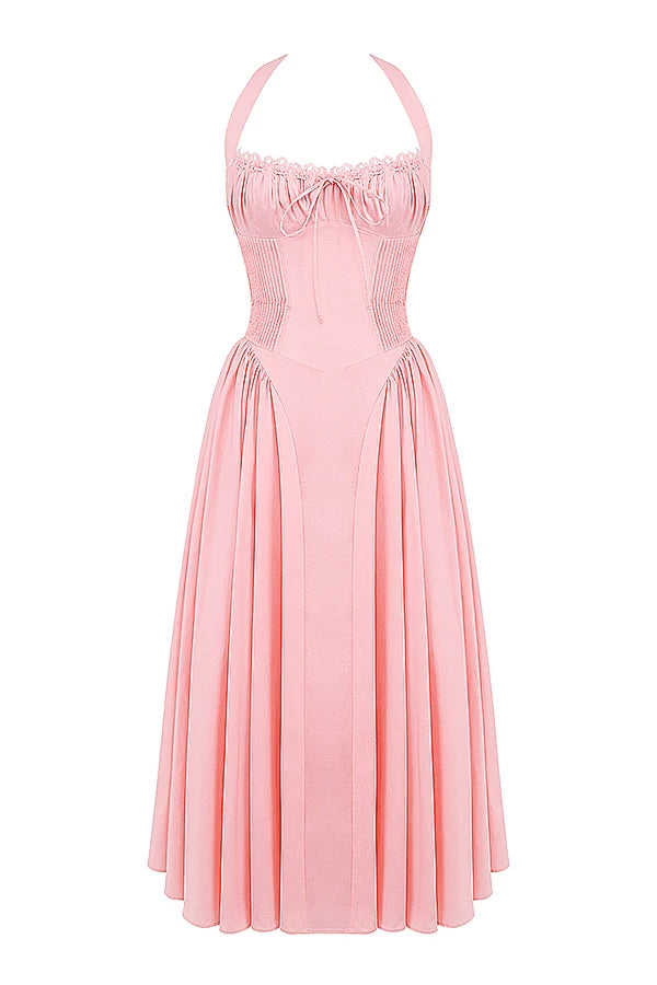 rose pink cotton halter midi sundress