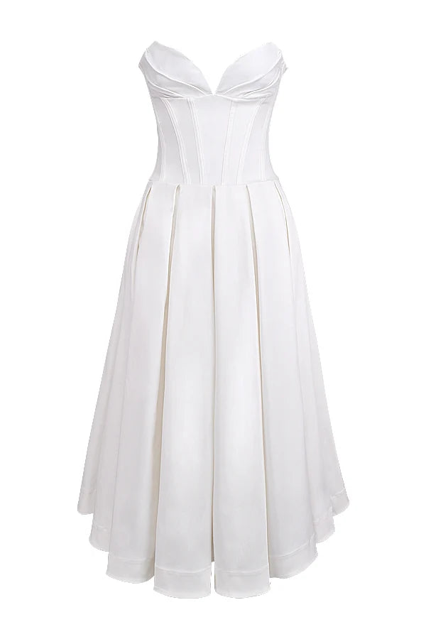 white strapless midi dress