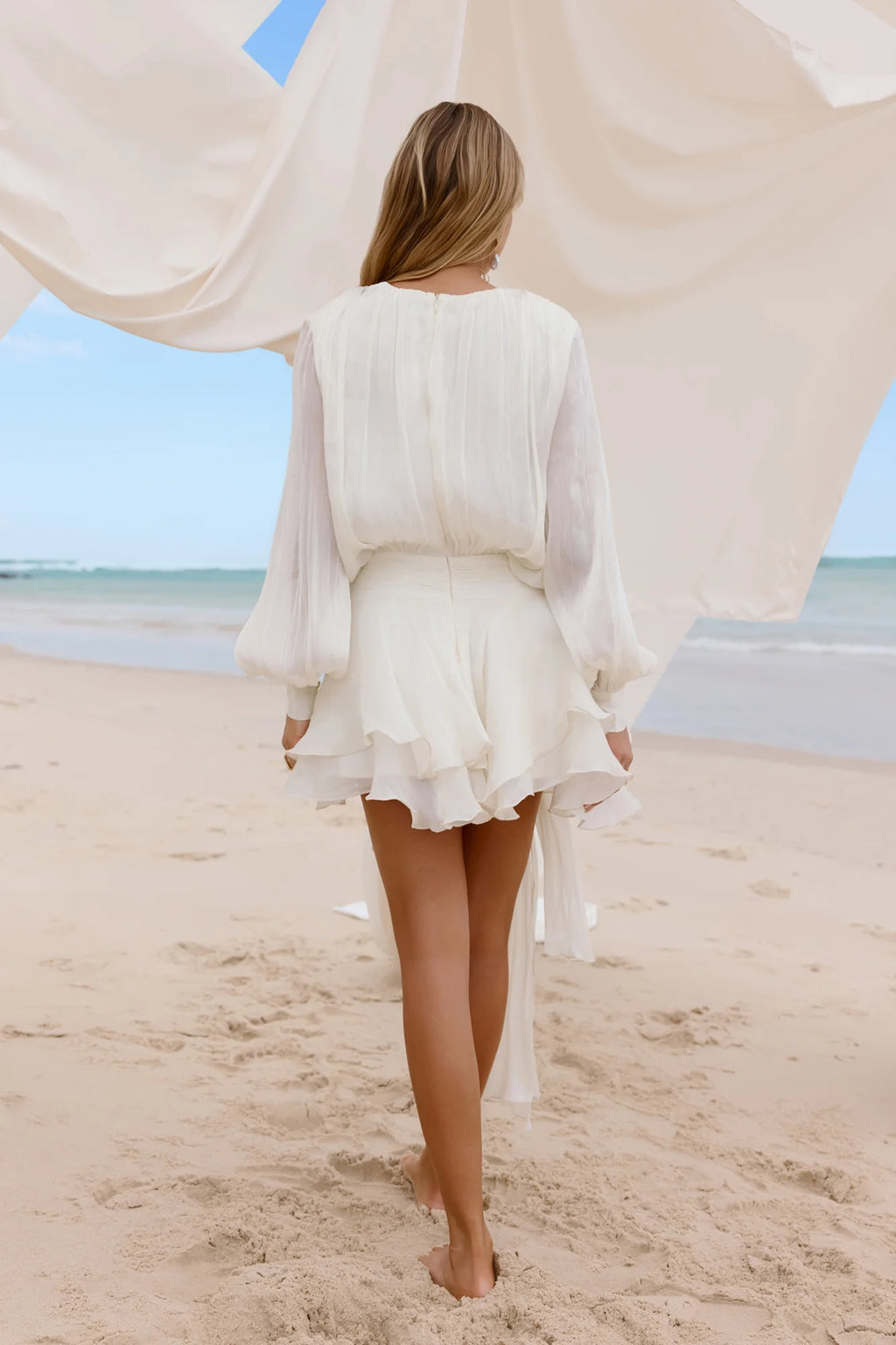 Hundred Ways Long Sleeve Mini Dress Cream