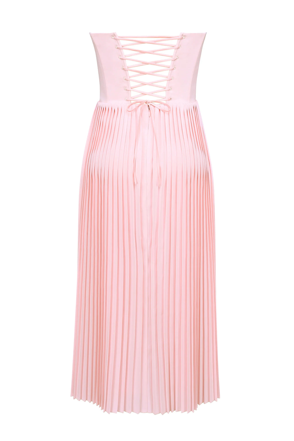 pink pleated midi corset dress