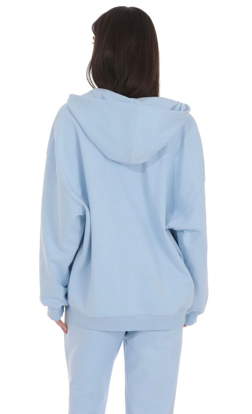 Oversize Zip-Up Hoodie in Light Blue