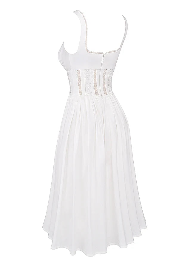 white lace trim midi dress