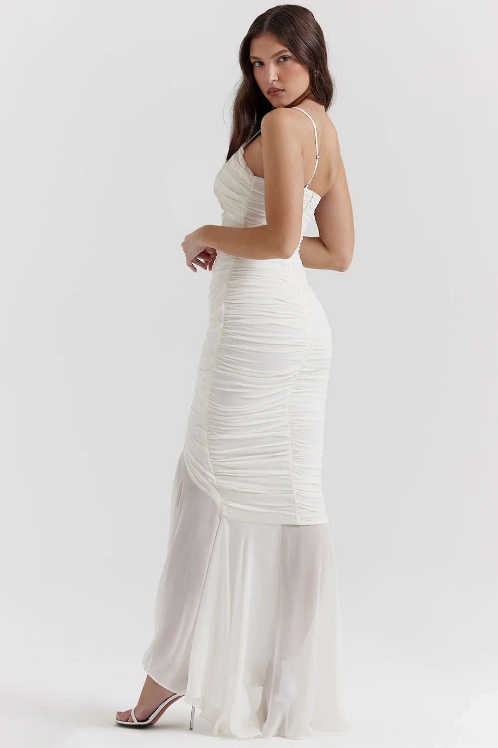 ivory ruched maxi dress
