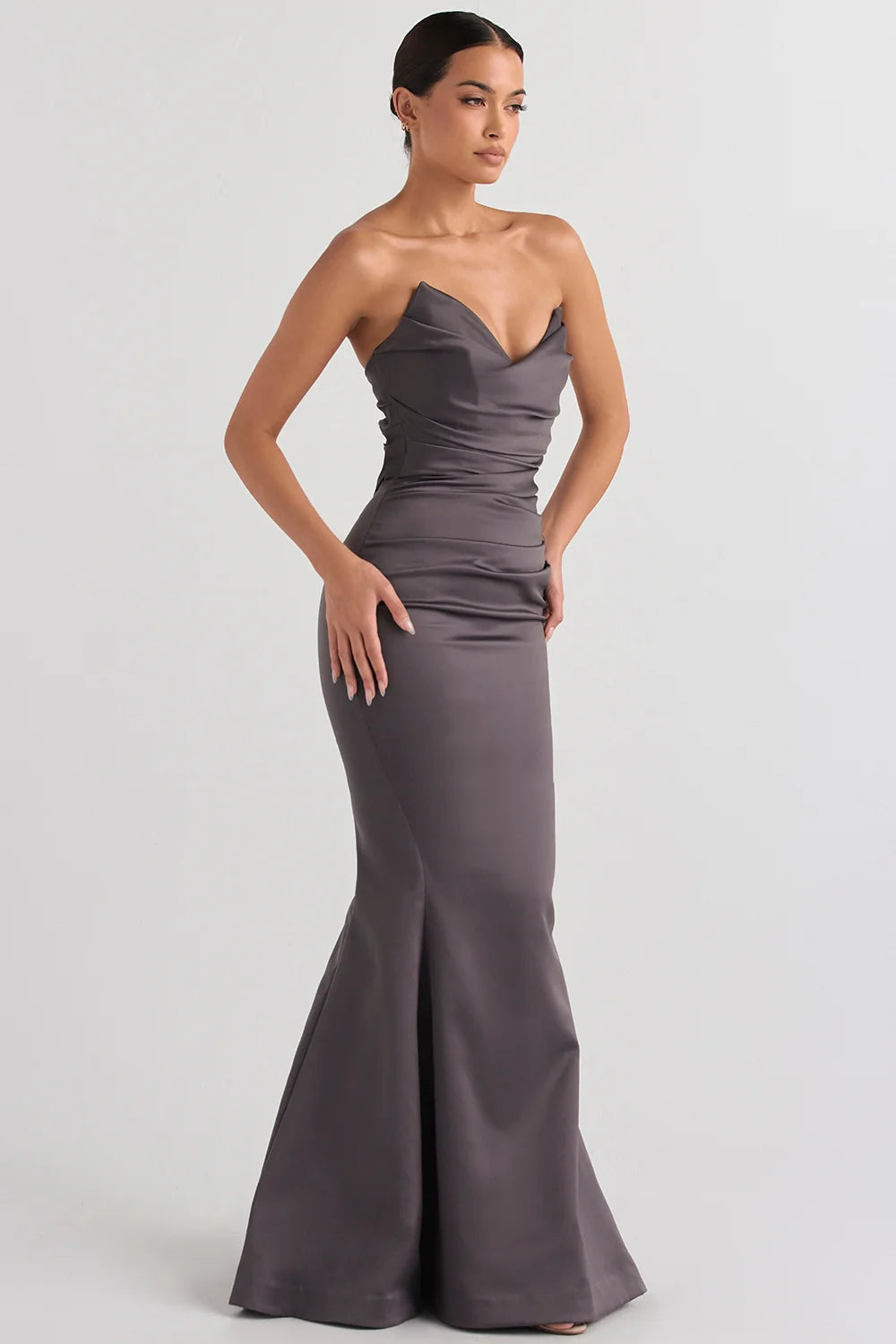shadow satin strapless gown