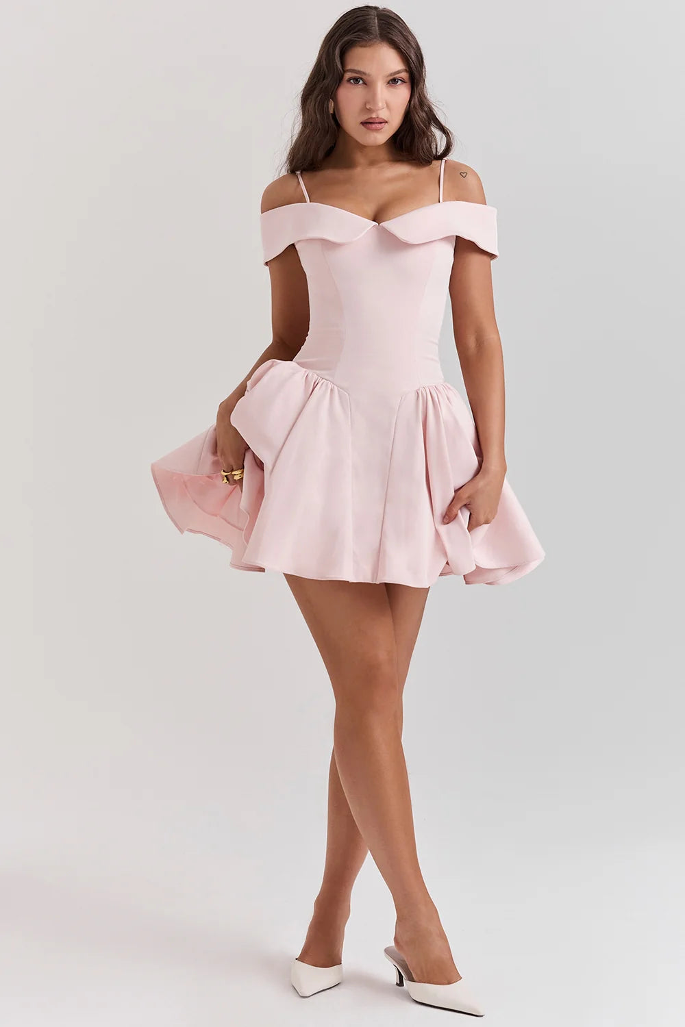 ballerina pink off shoulder mini dress