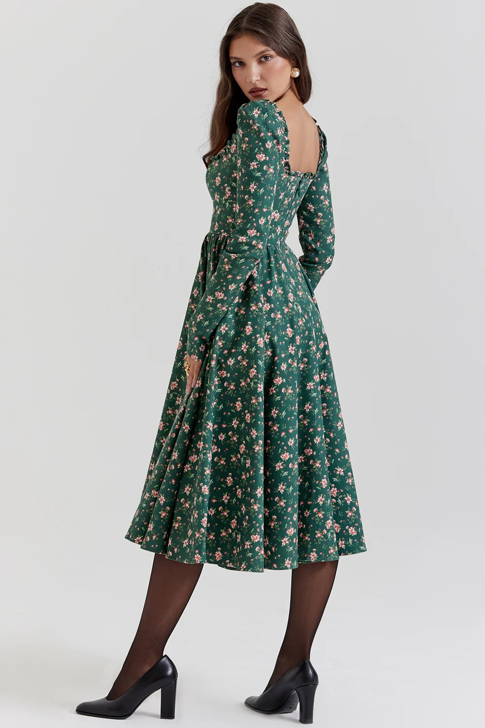 green floral print midi dress
