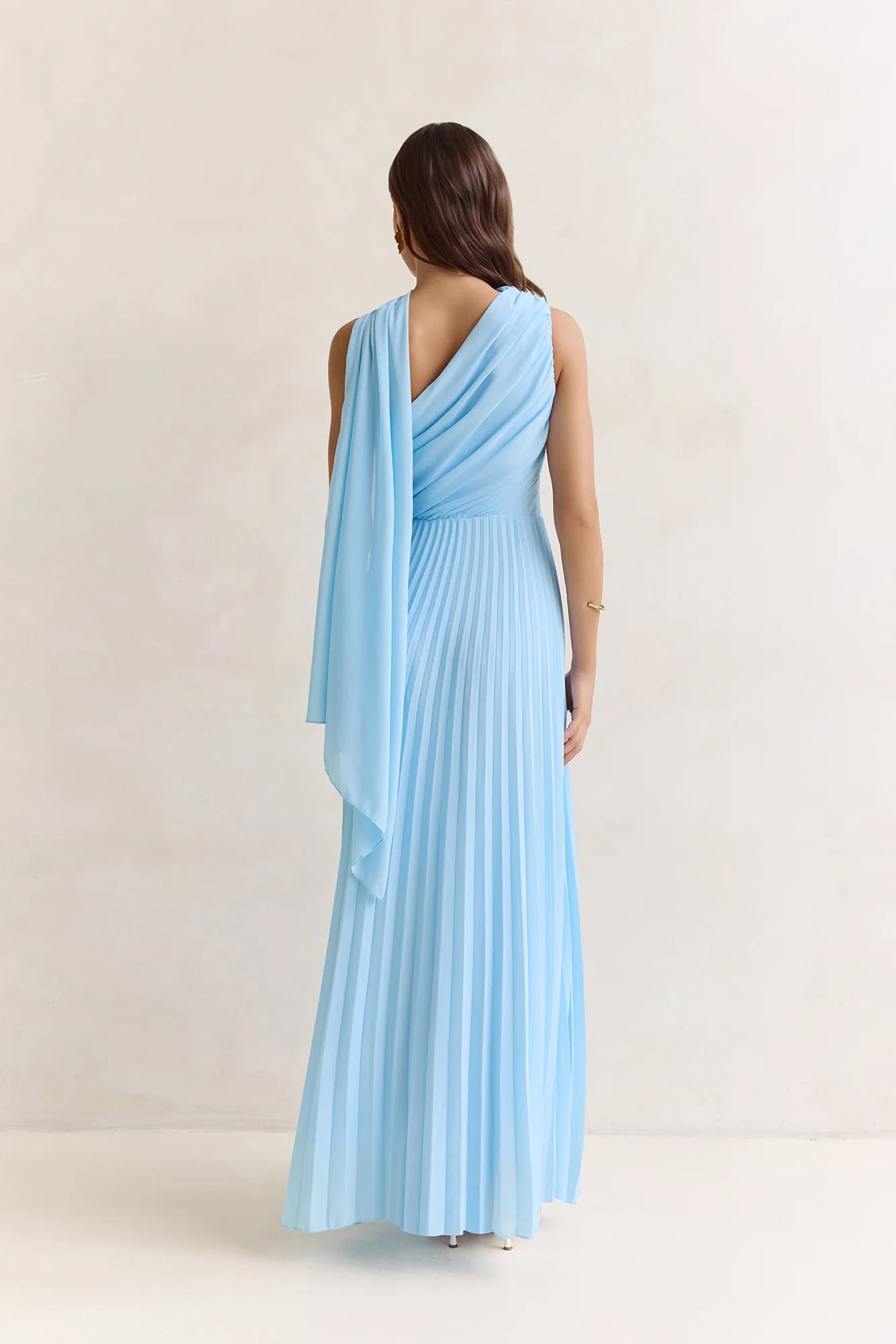 Main Muse Plisse One Shoulder Maxi Dress Blue