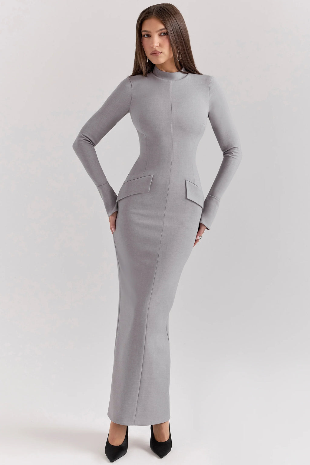 light grey bodycon maxi dress