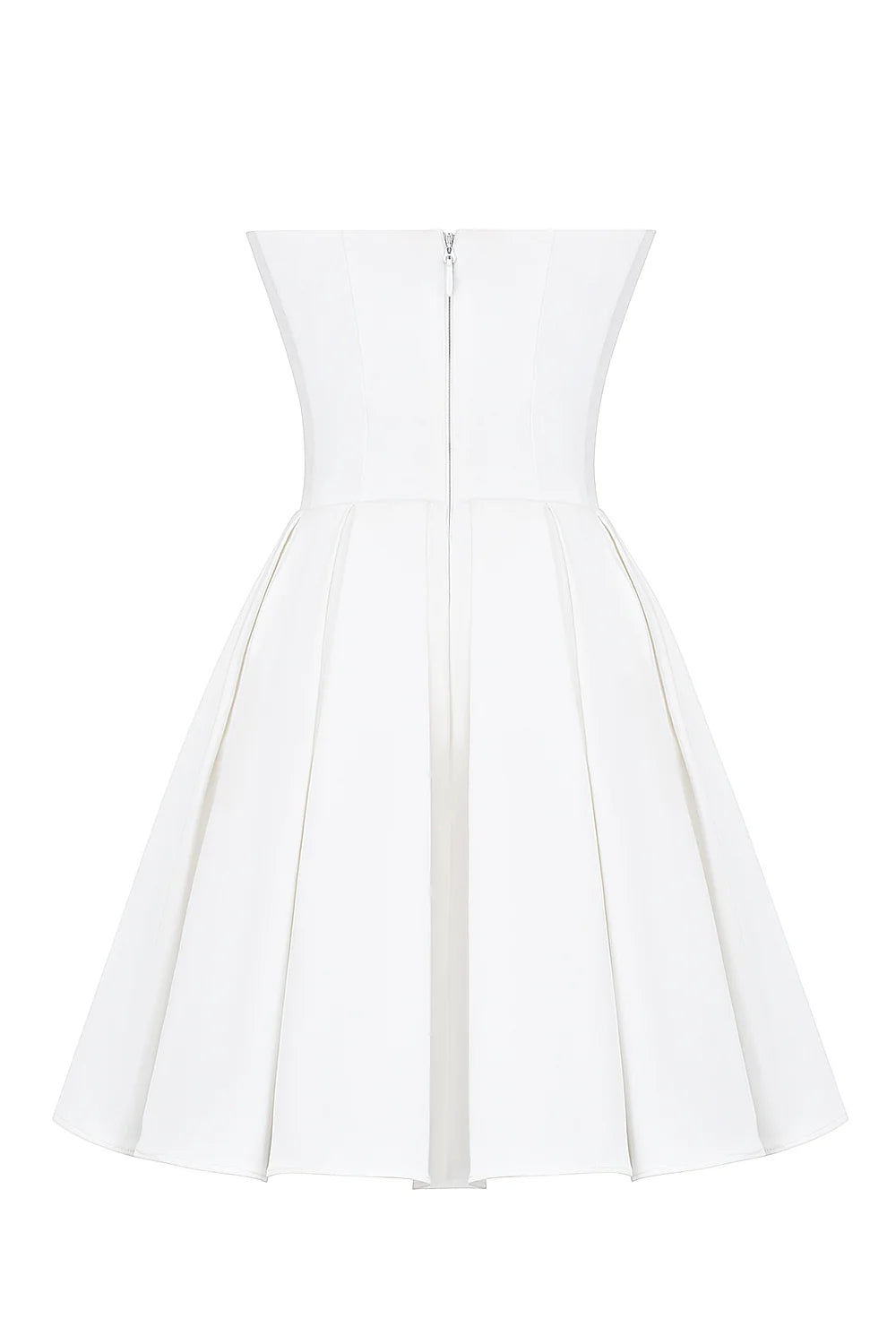 white strapless pleated mini dress
