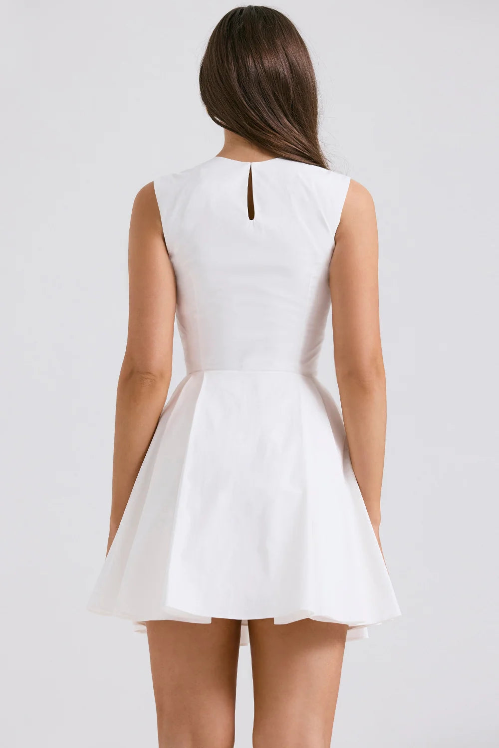 white pleated cotton mini dress