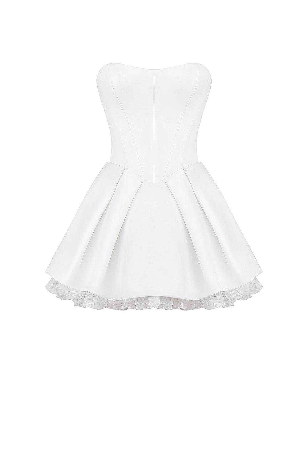 white satin strapless bow mini gown