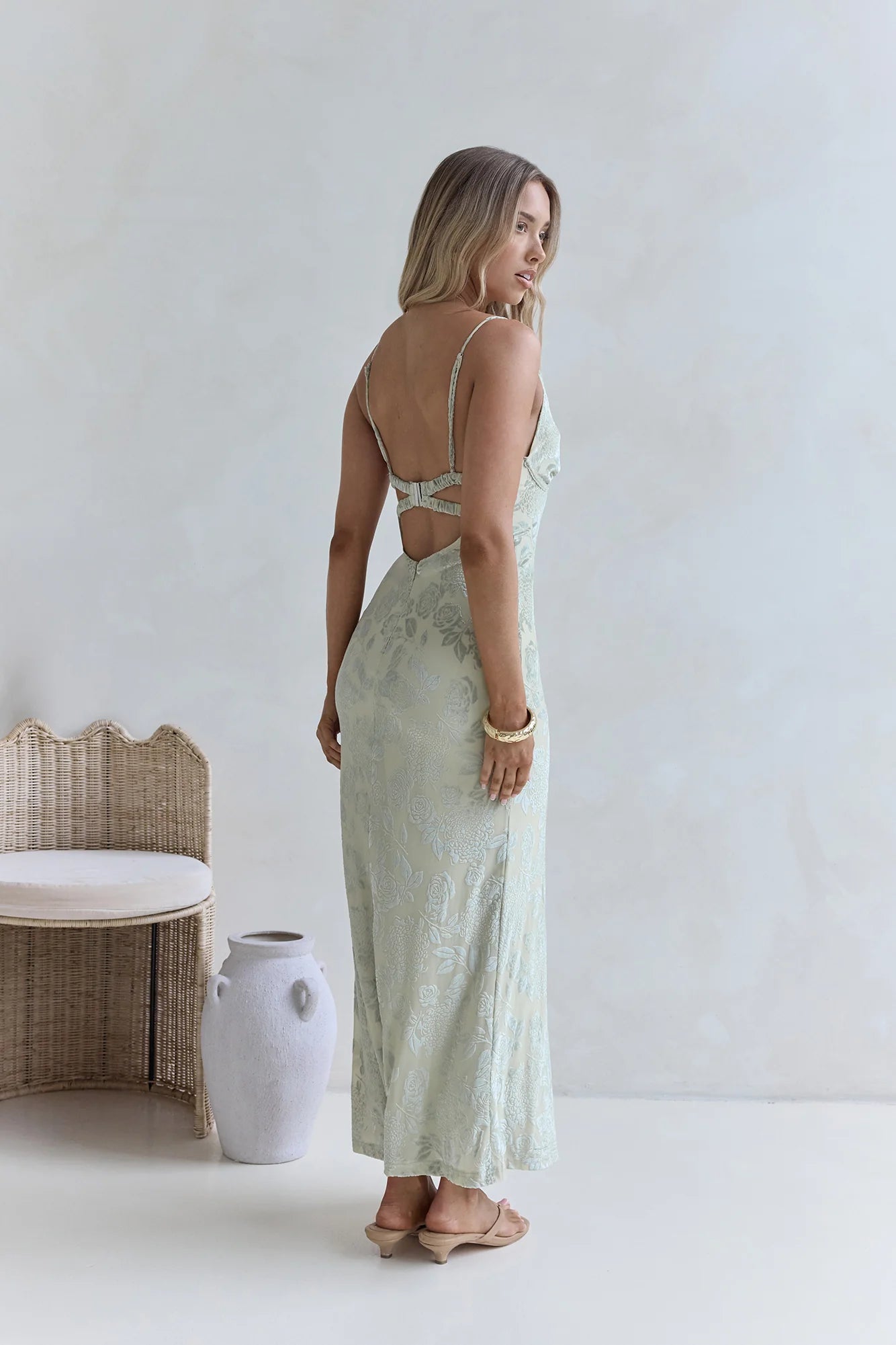 Far And Away Mesh Maxi Dress Sage