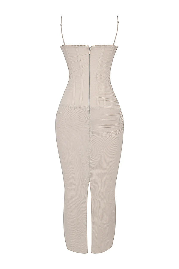 sand stretch mesh maxi dress