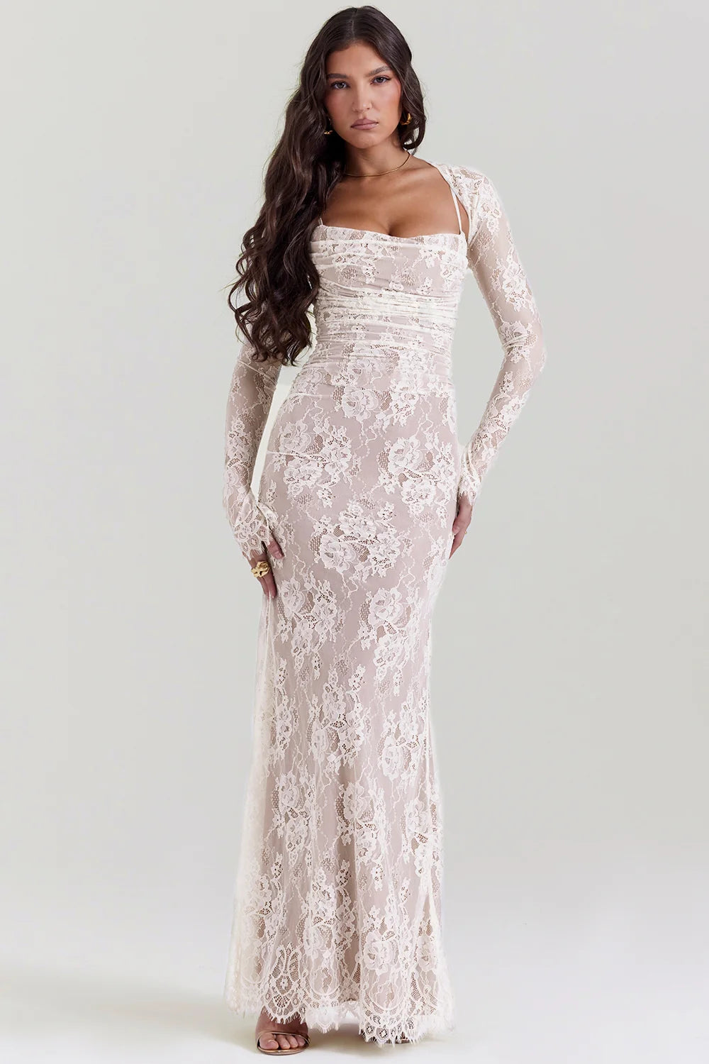 vintage cream lace maxi dress