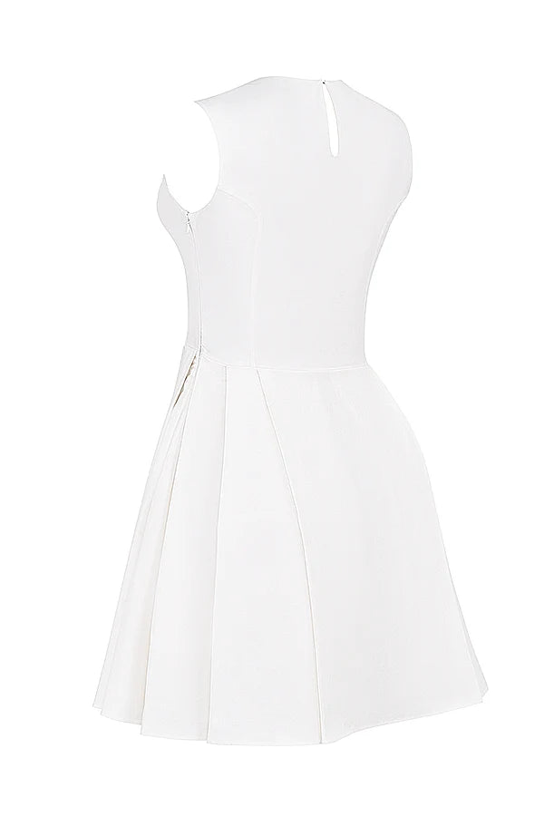 white pleated cotton mini dress