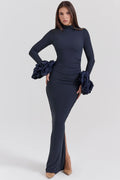 midnight ruffle sleeve maxi dress