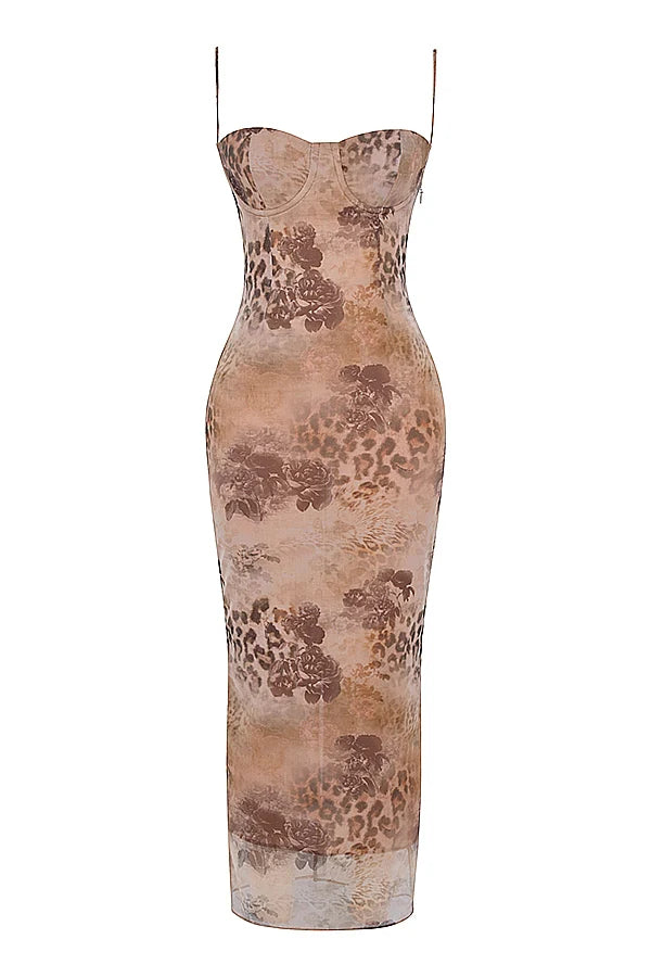 cream floral print maxi dress
