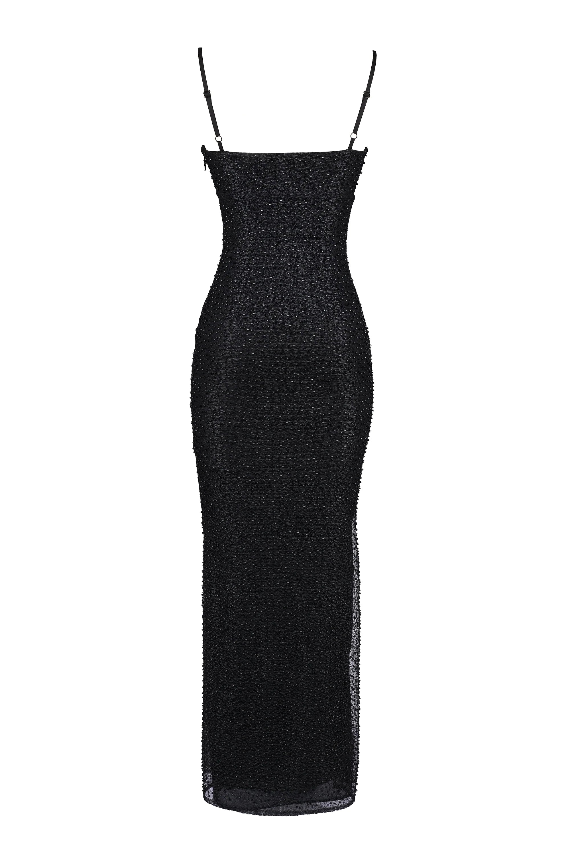 black pearl embellished maxi dress