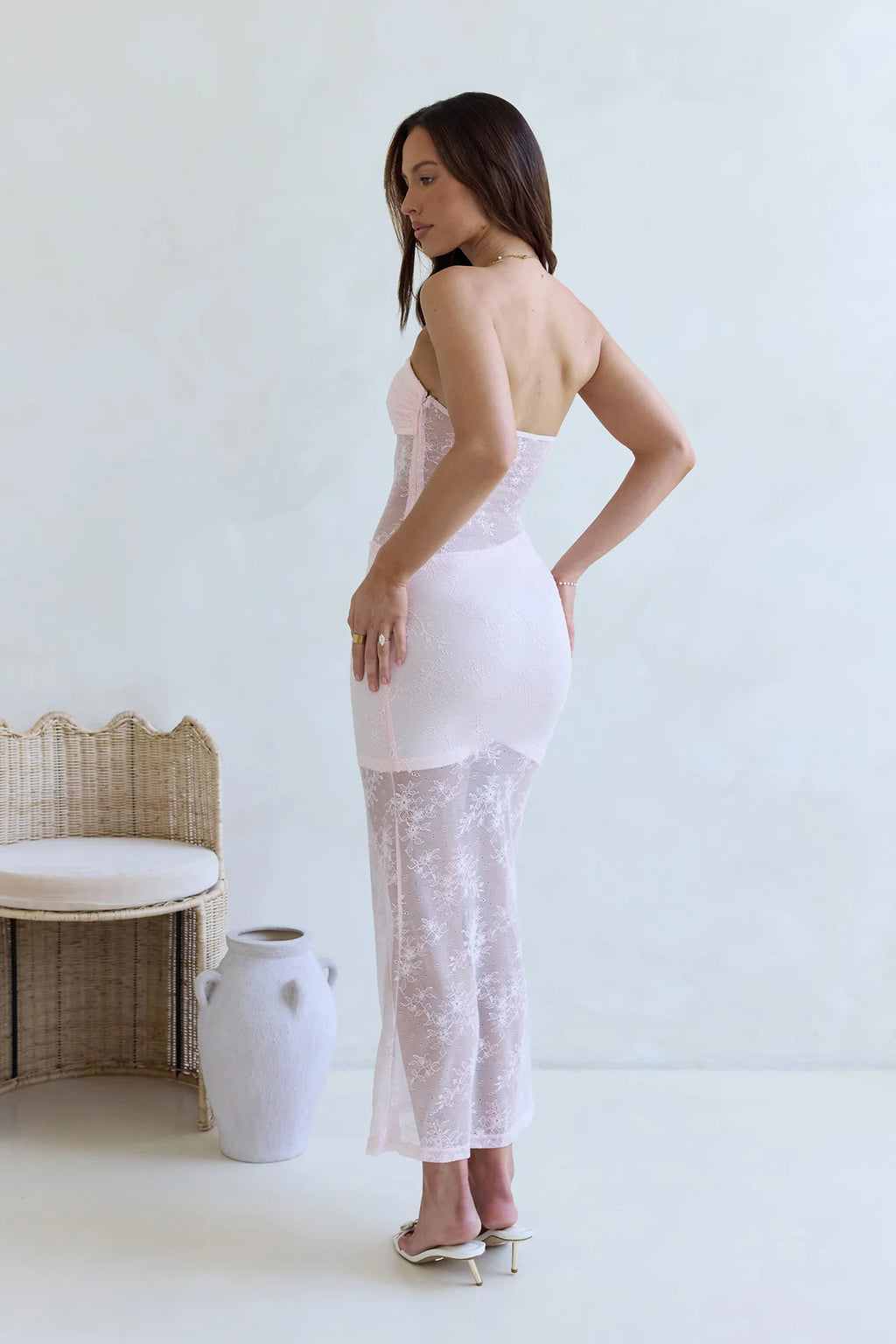 For The Lovers Lace Strapless Maxi Dress Pink
