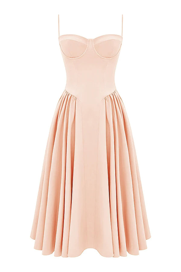 peach parfait twill corset midi dress