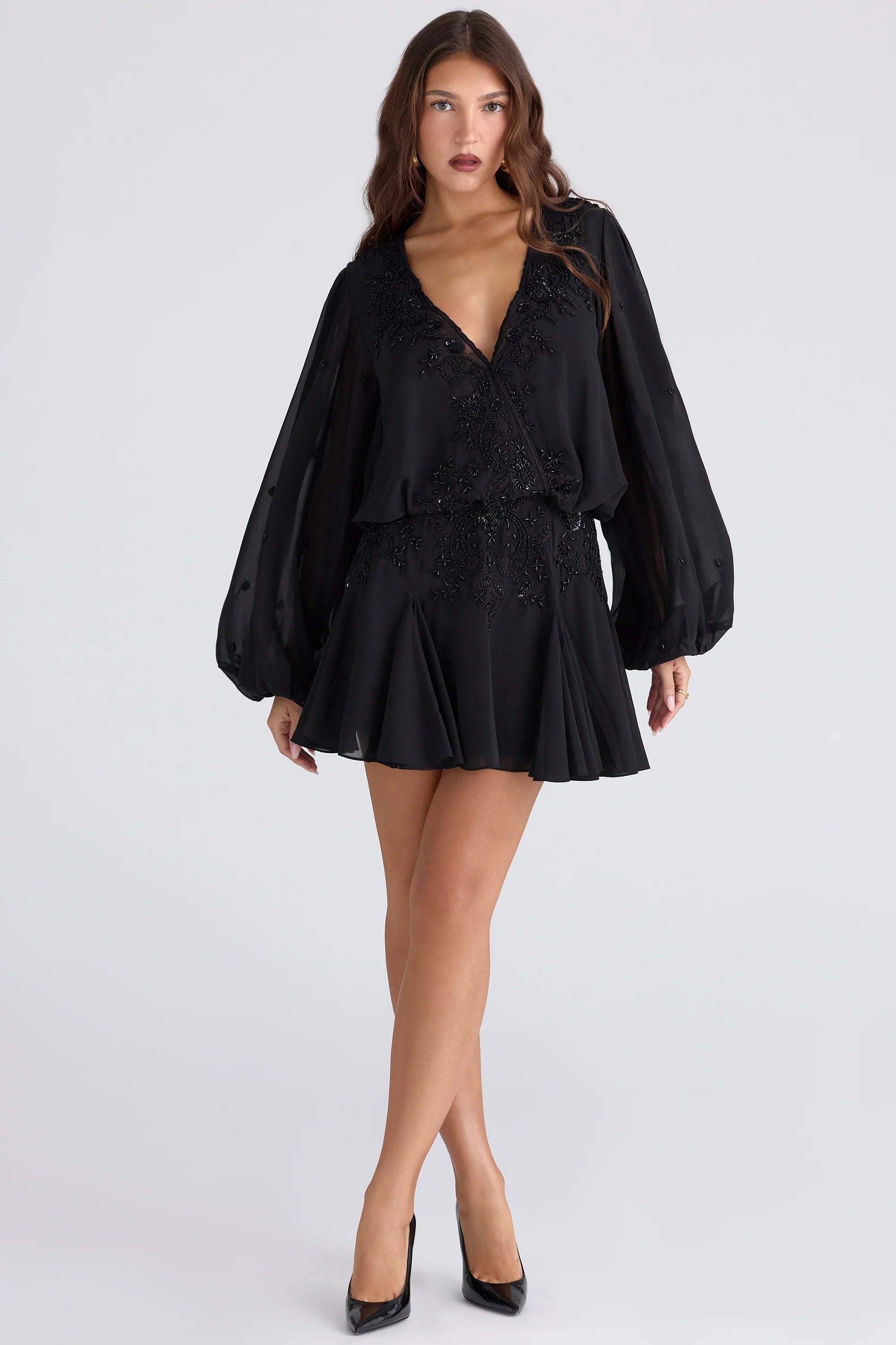 black hand beaded georgette mini dress - limited edition