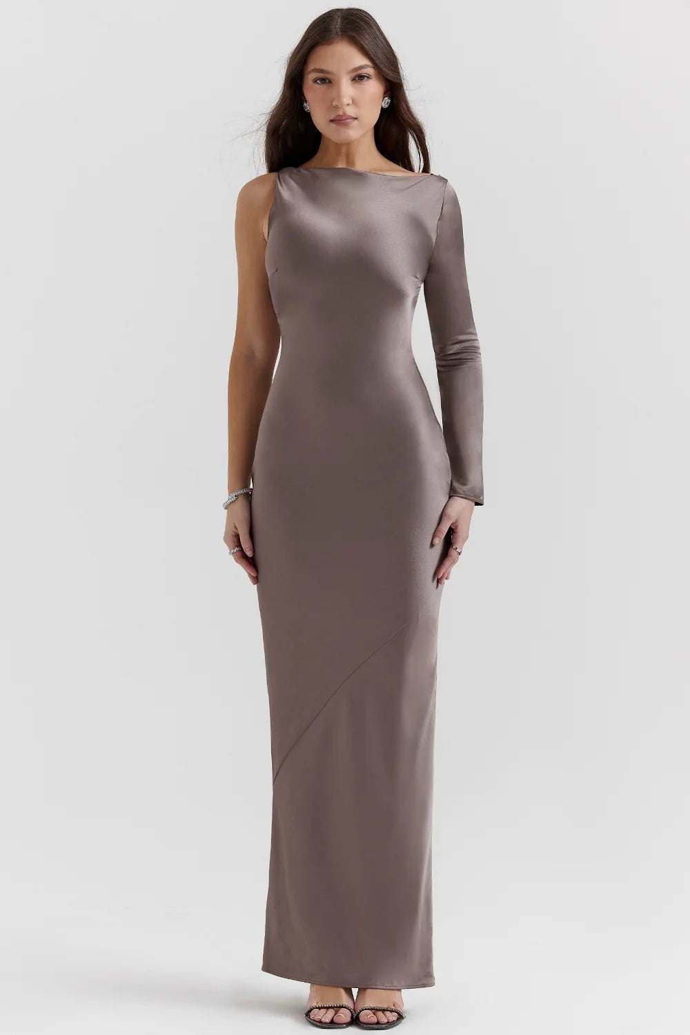 smoke one sleeve maxi dress