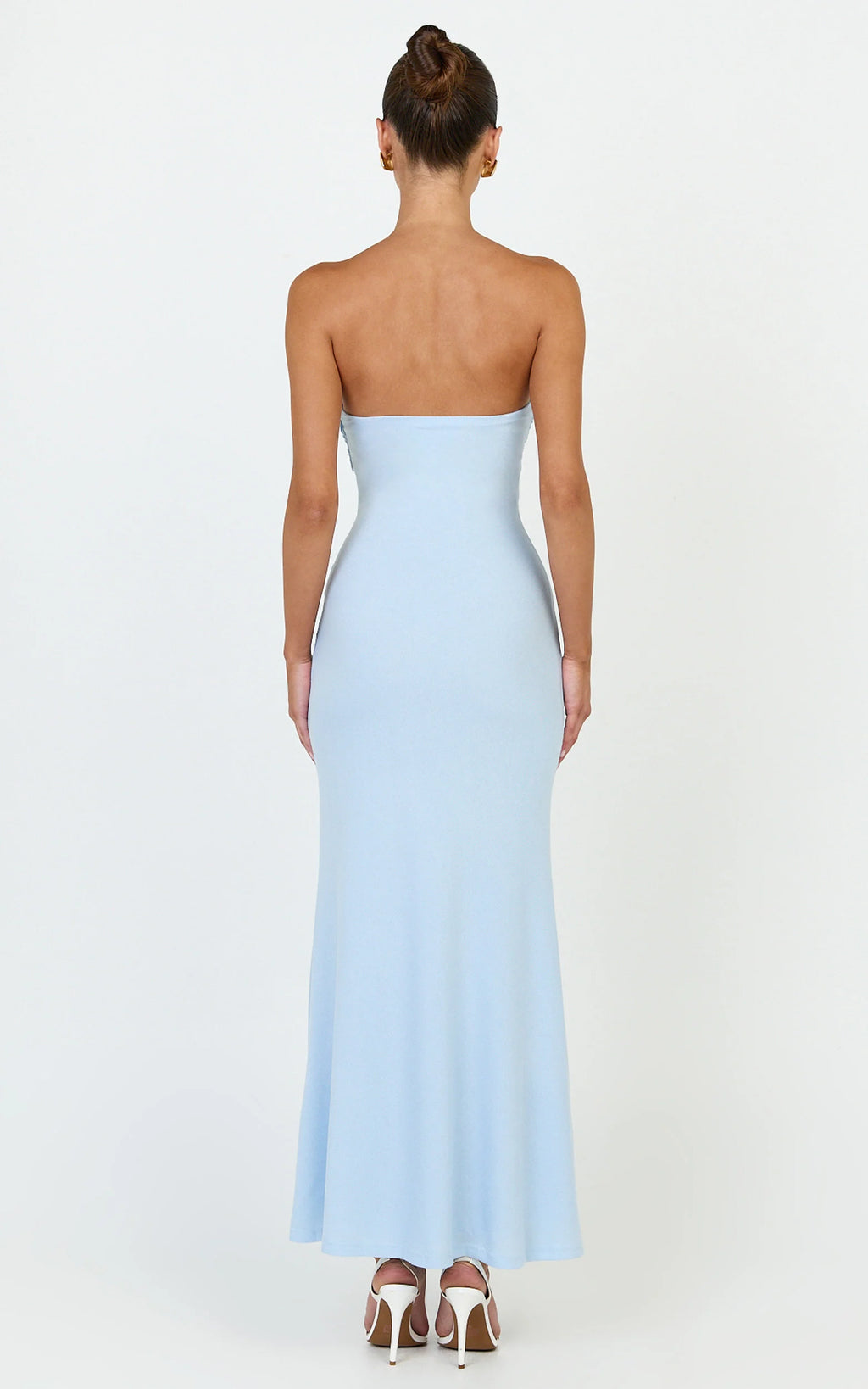 Aria Midi Dress - Strapless Tie Waist Dress in Light Blue