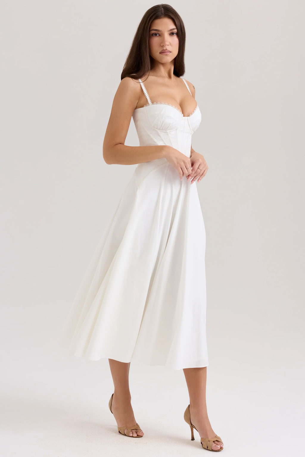 white stretch cotton midi sundress