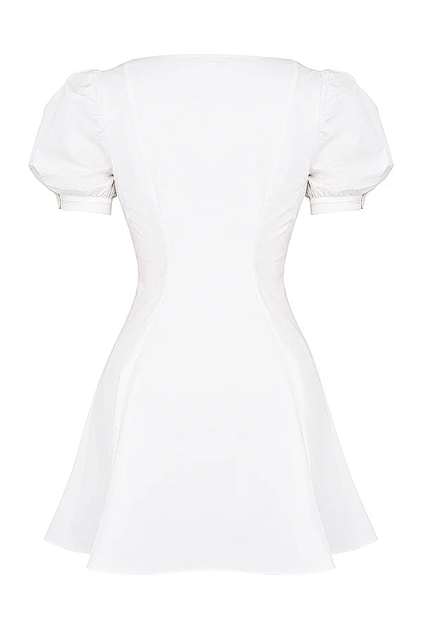 white puff sleeve mini dress
