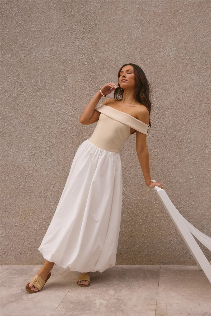 Sophisticated Nights Bubble Hem Maxi Dress White