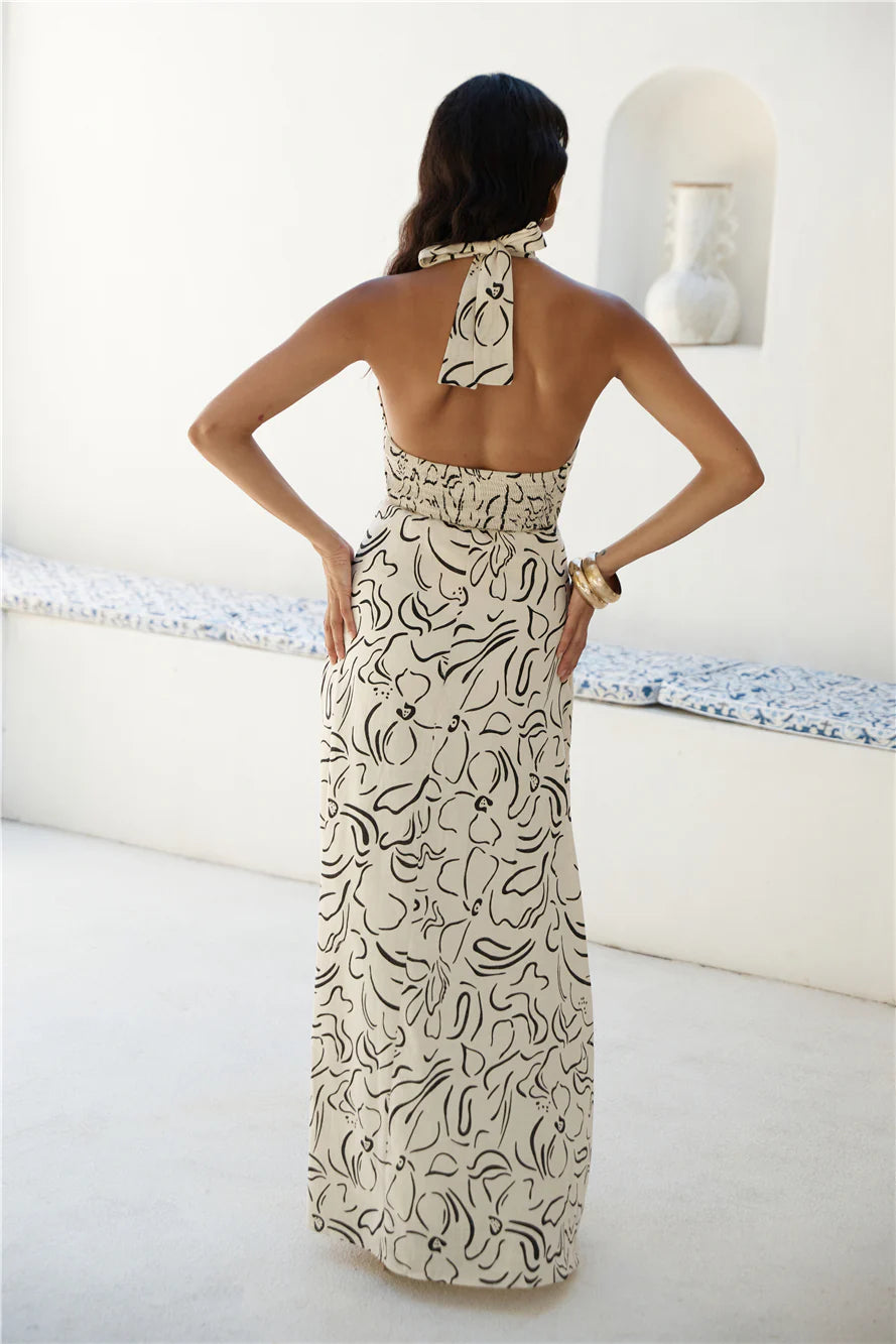 Under Shade Halter Maxi Dress Beige