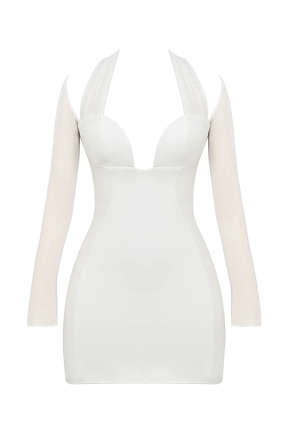 white plunge mini dress