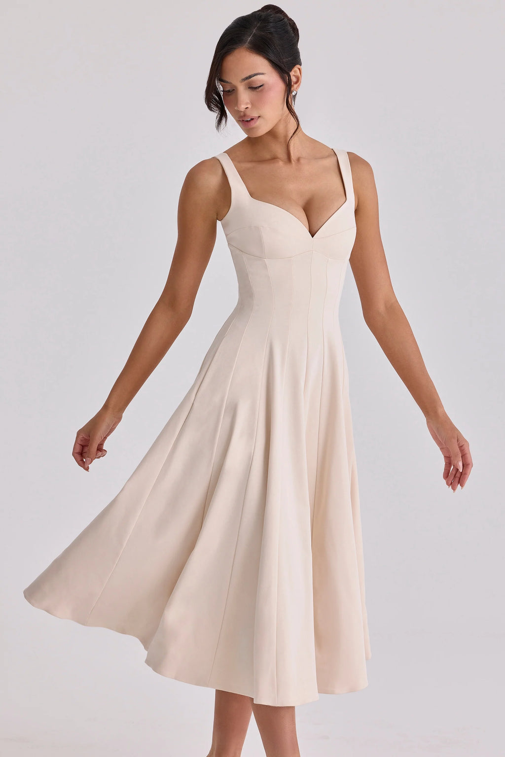 vintage ivory twill silhouette midi dress