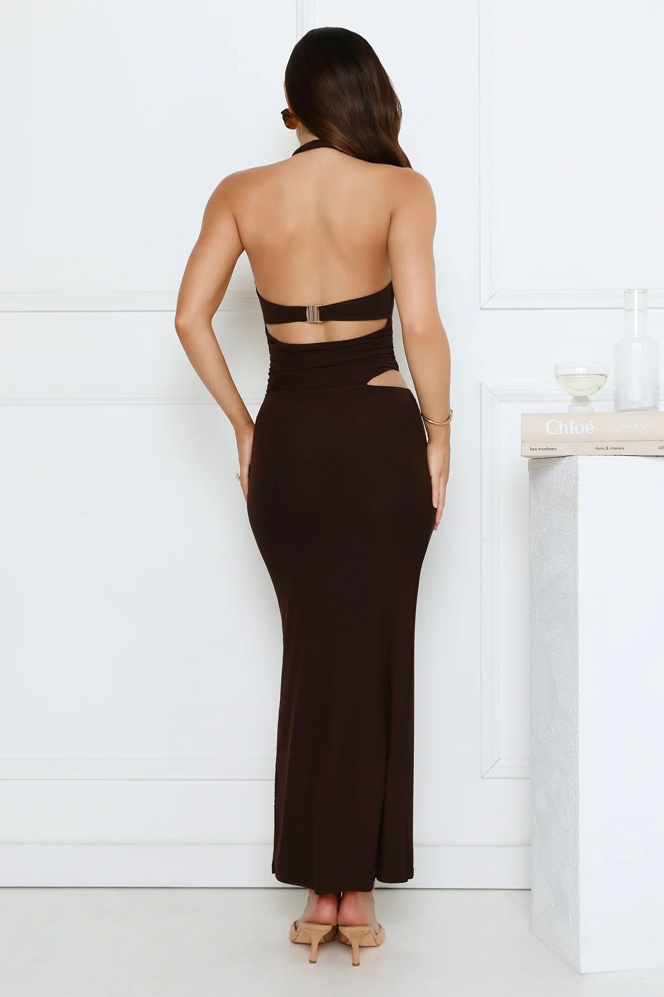 Midnight Élan Halter Maxi Dress Brown