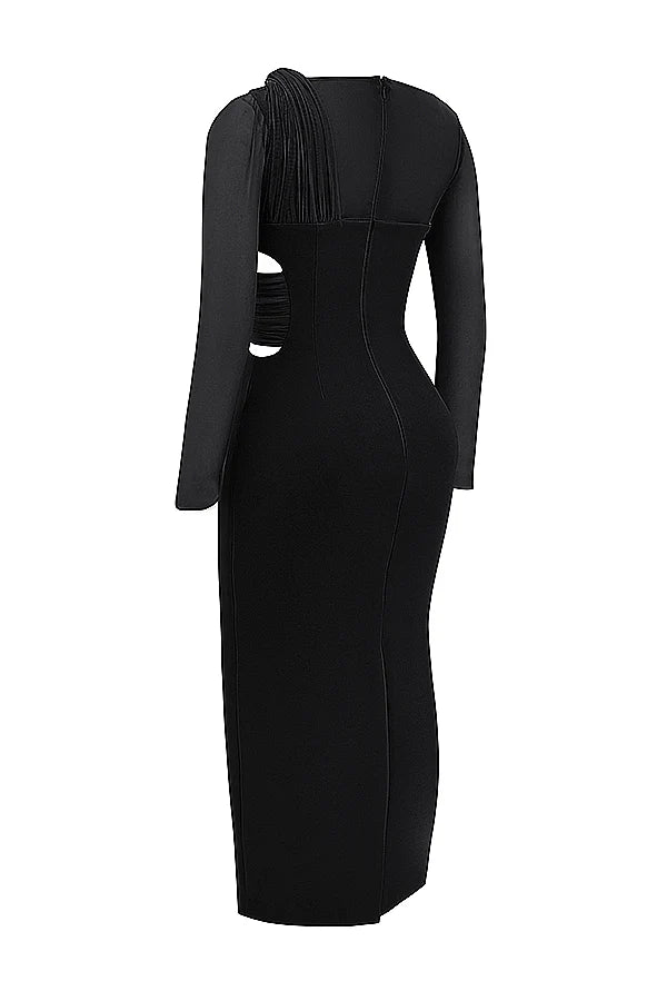 black plunge maxi dress