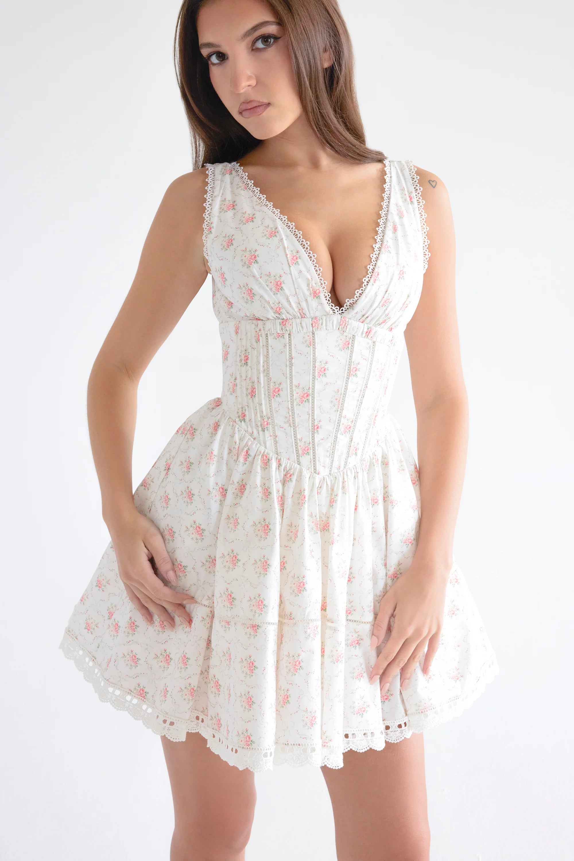rose print mini dress