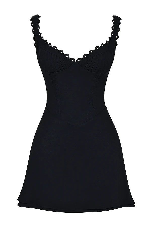 black pin tuck mini dress