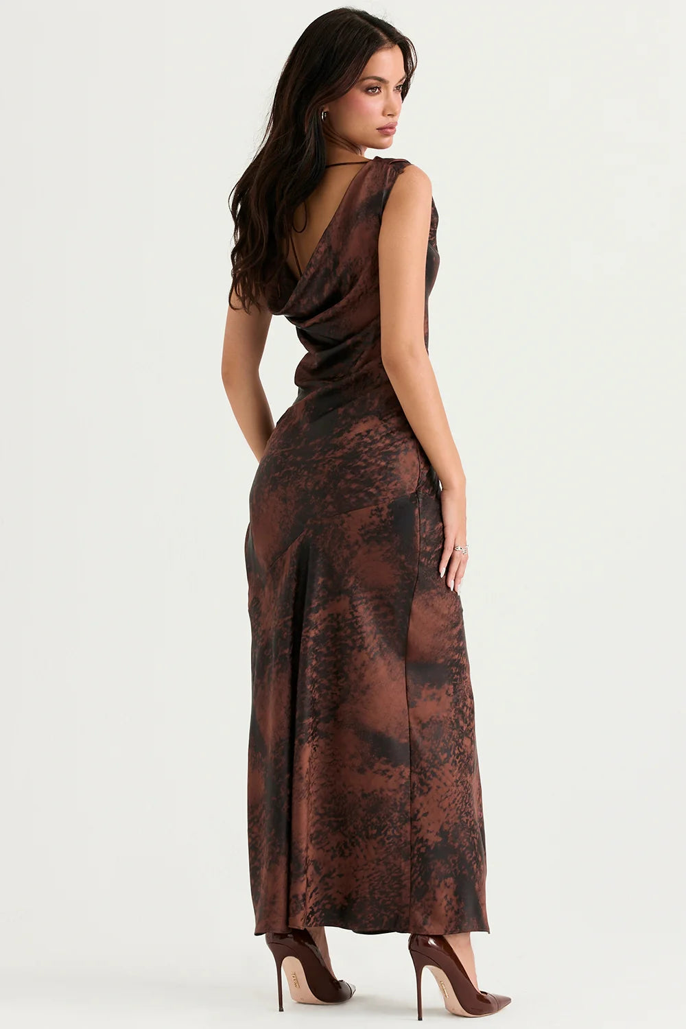 antique copper bias cut maxi dress