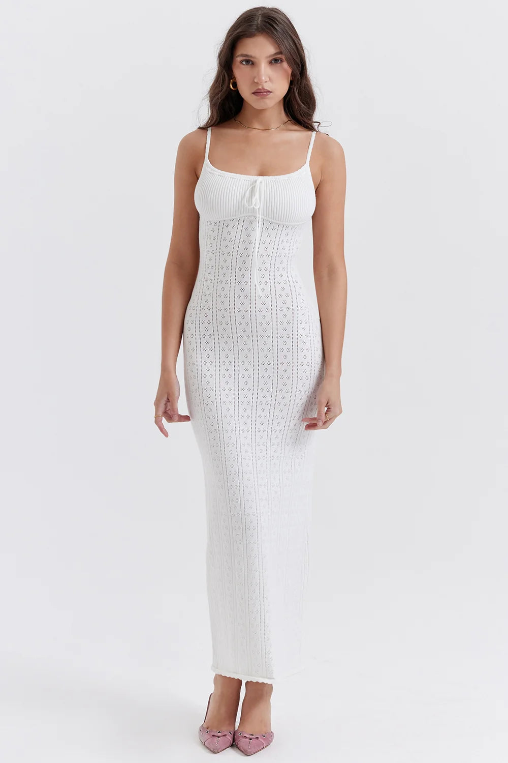 white knit maxi dress