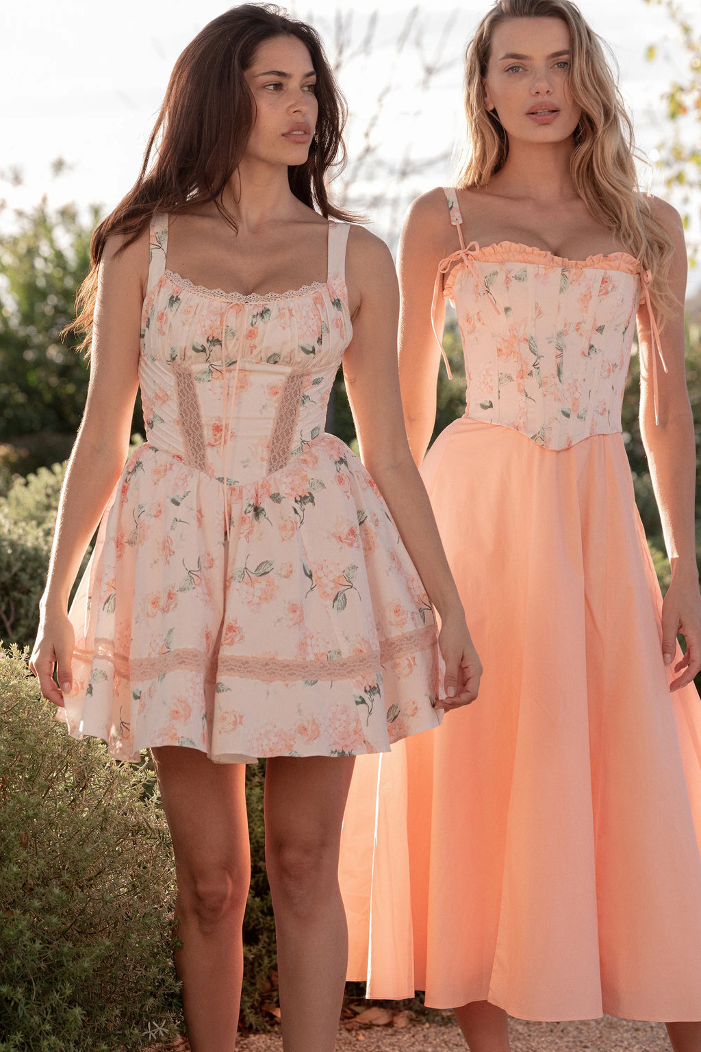 peach cotton detachable corset midi sundress