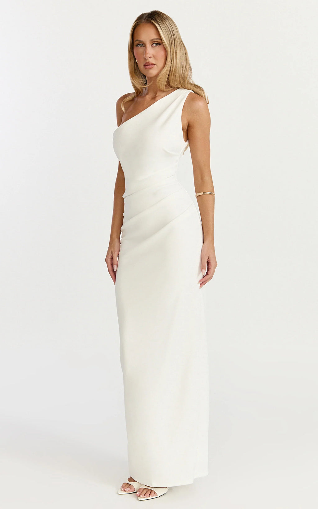 Criselda Maxi Dress - One Shoulder Maxi Dress in White