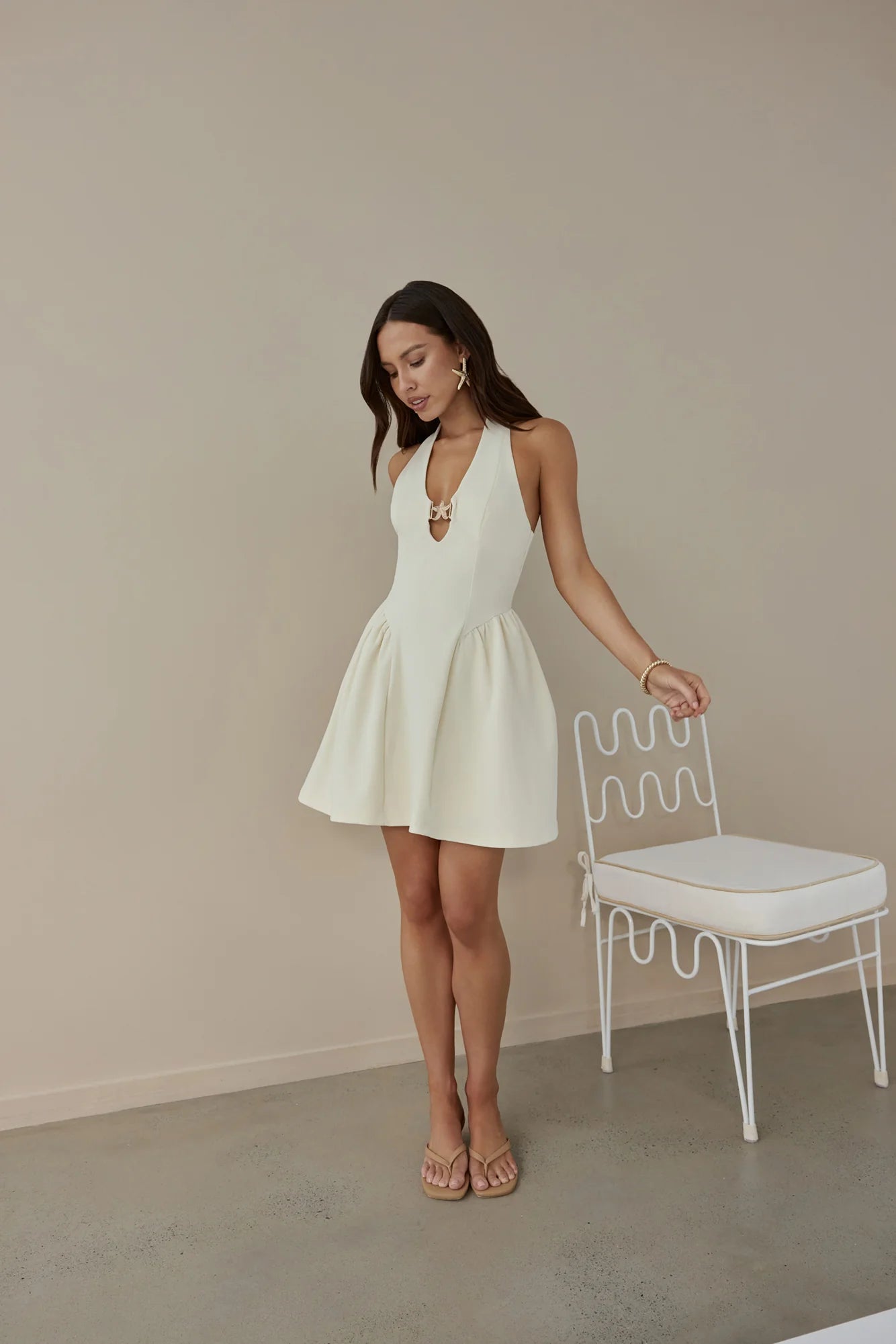 Starry Eyes Halter Mini Dress Yellow