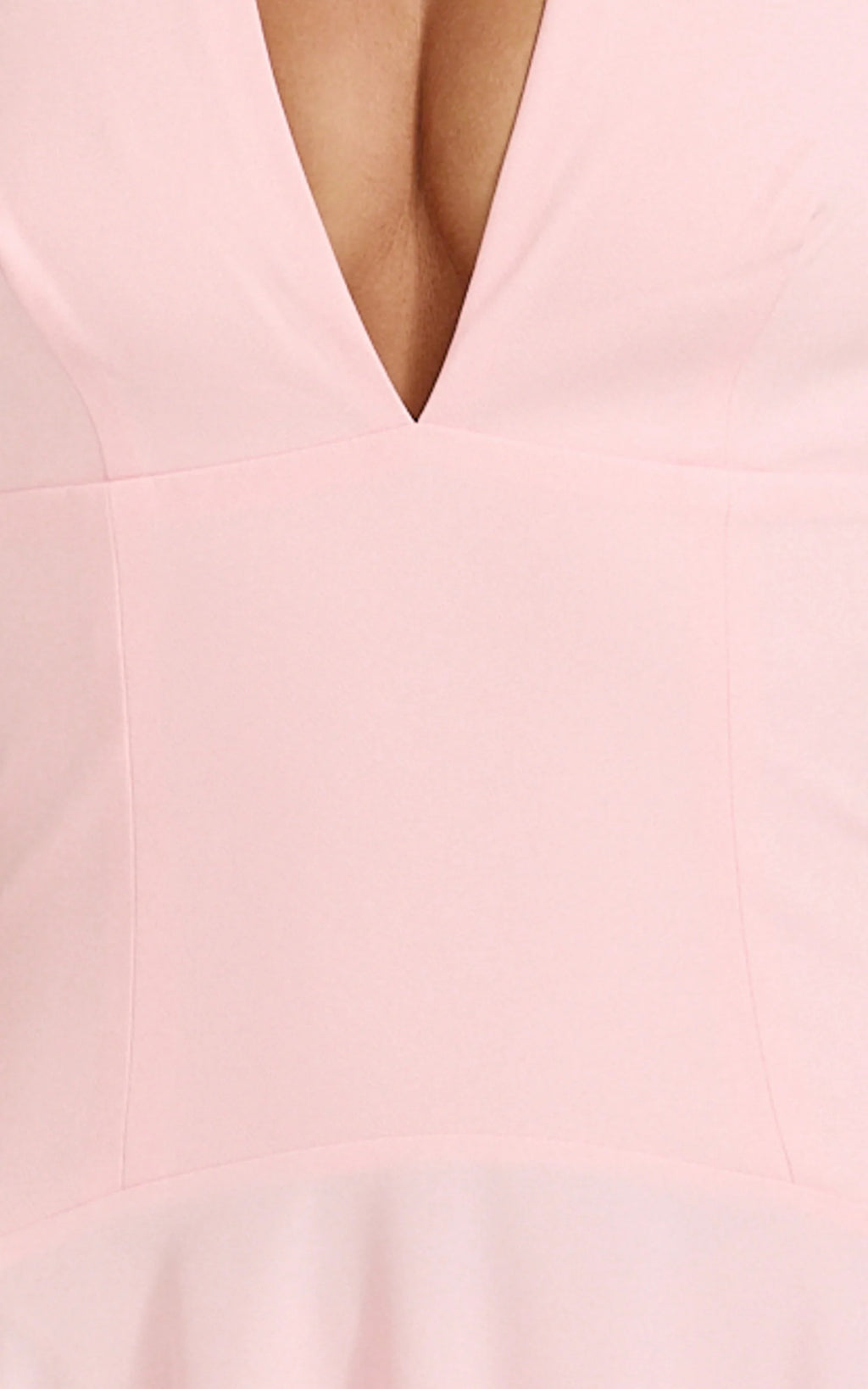Poppy Maxi Dress - Contrast Skirt Deep Plunge Halter Dress in Soft Pink