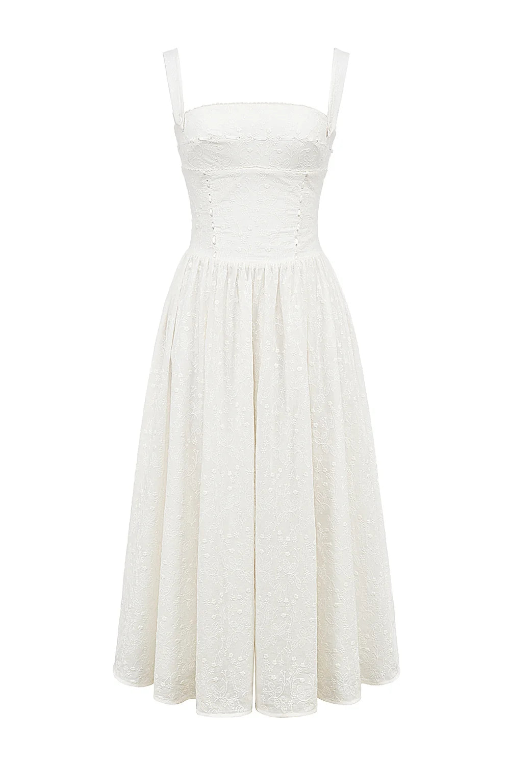 white broderie anglais midi sundress