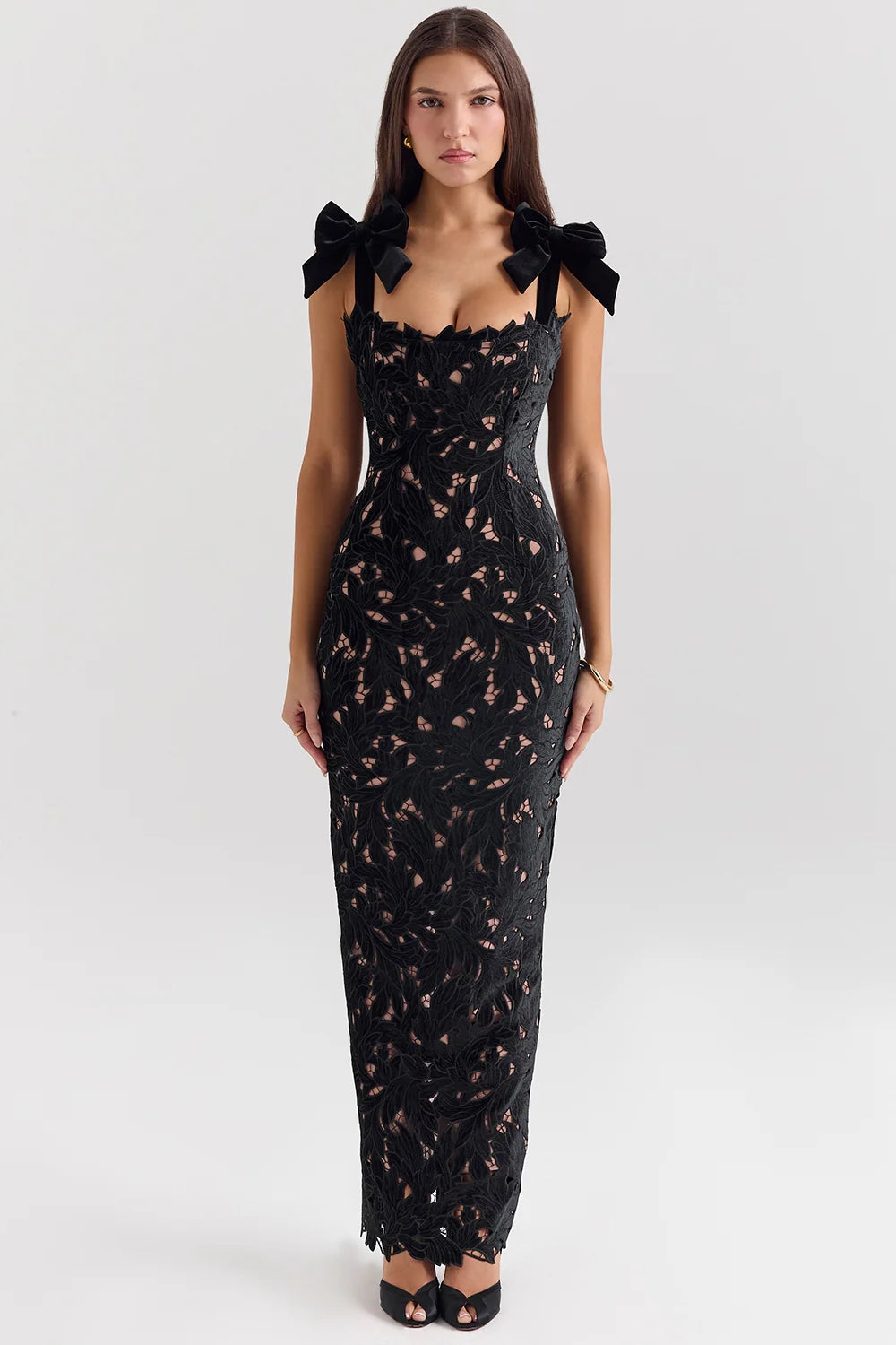 black velvet lace maxi dress
