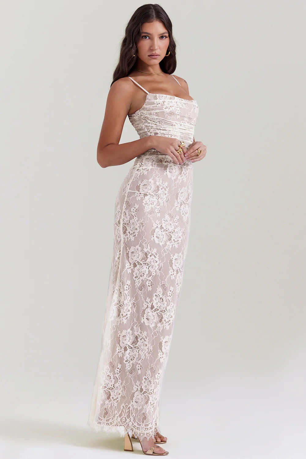 vintage cream lace maxi dress