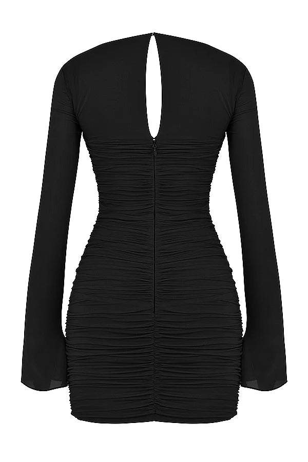black real silk cutout mini dress