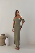 Summer Social Off Shoulder Maxi Dress Green