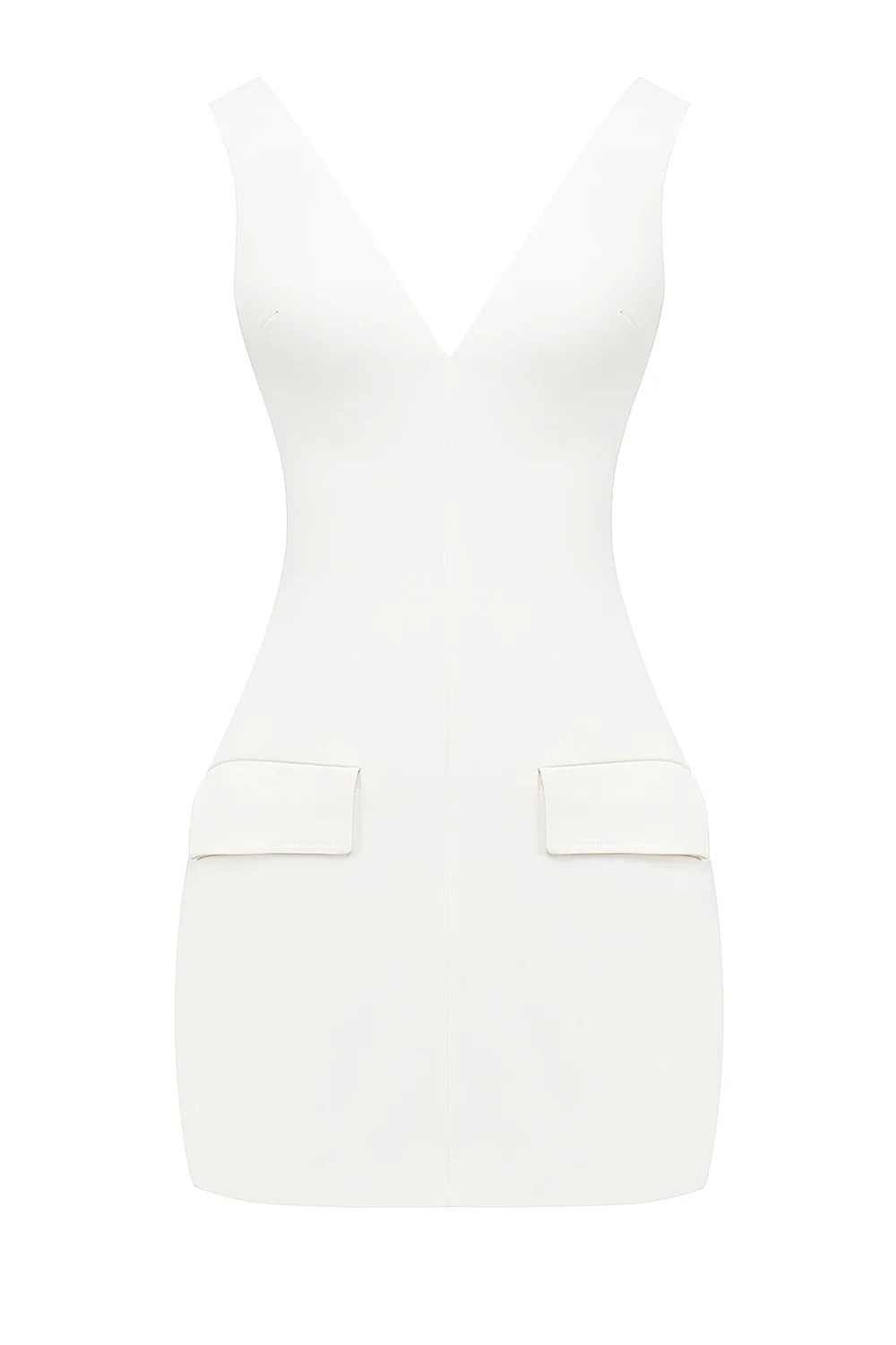 white plunge mini dress