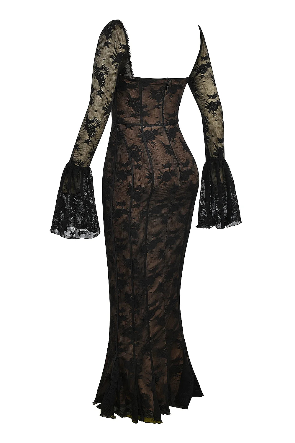 black long sleeve lace maxi dress